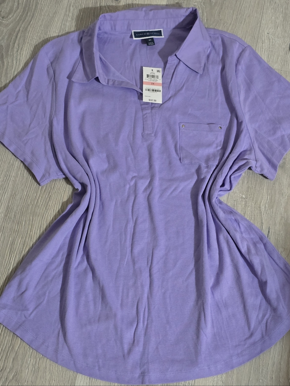 Karen Scott Lavender Short-Sleeve Polo Top